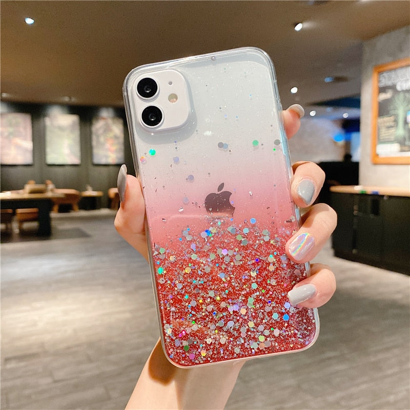 eybag Clear Glitter Phone Case For iPhone 13 12 Pro 11 Pro Max XS Max XR X 7 8 Plus 12Mini SE 2020 Cute Gradient Rainbow Sequins Coque