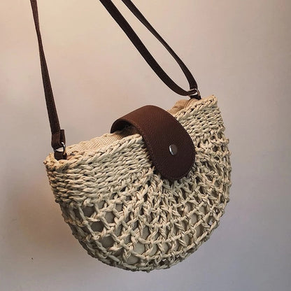 eybag Casual Half Moon Women Straw Rattan Shoulder Bags Wicker Woven Lady Hollow Crossbody Bag Summer Beach Travel Small Handbag Purse