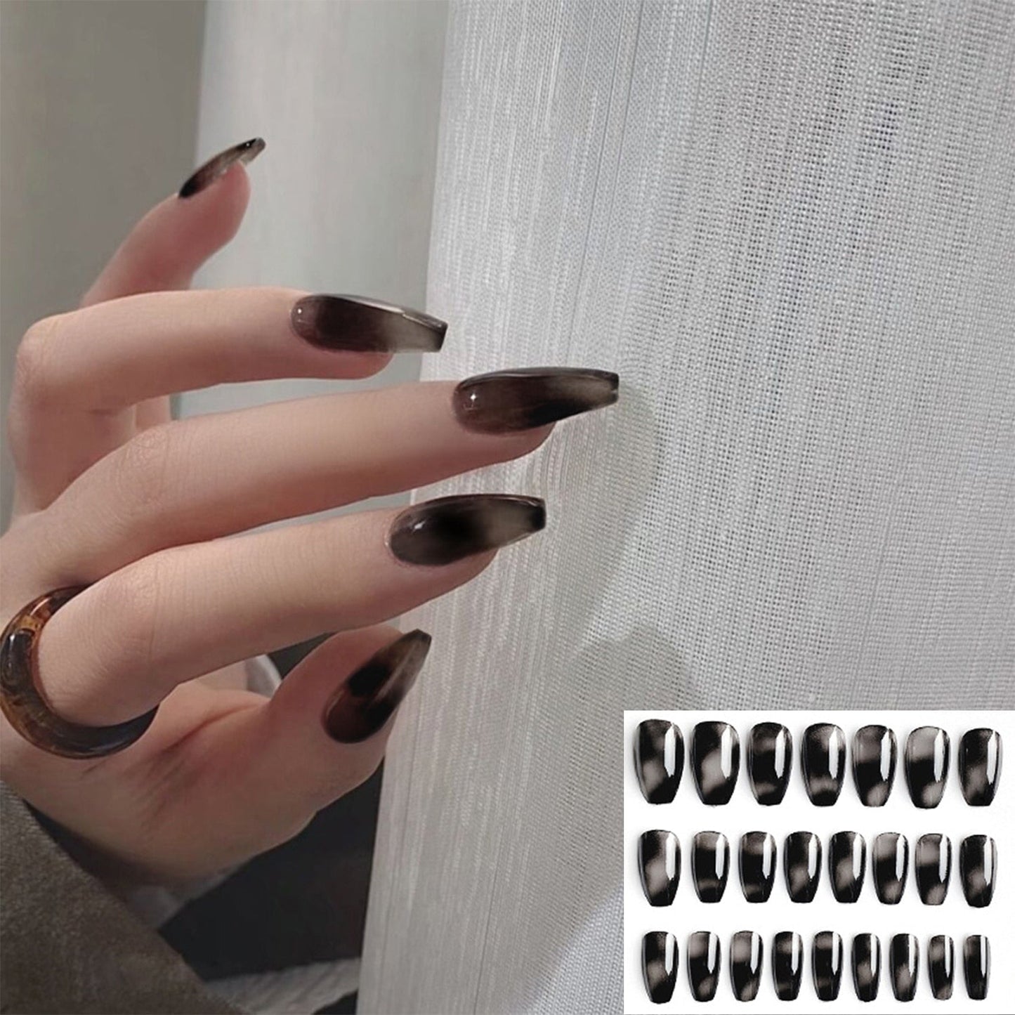 gifts for women hot sale new 24PCS Fake Nails With Glue Rhinestones Long Coffin Flame Press on Nails Detachable French Stick on Nails Art DIY faux ongles