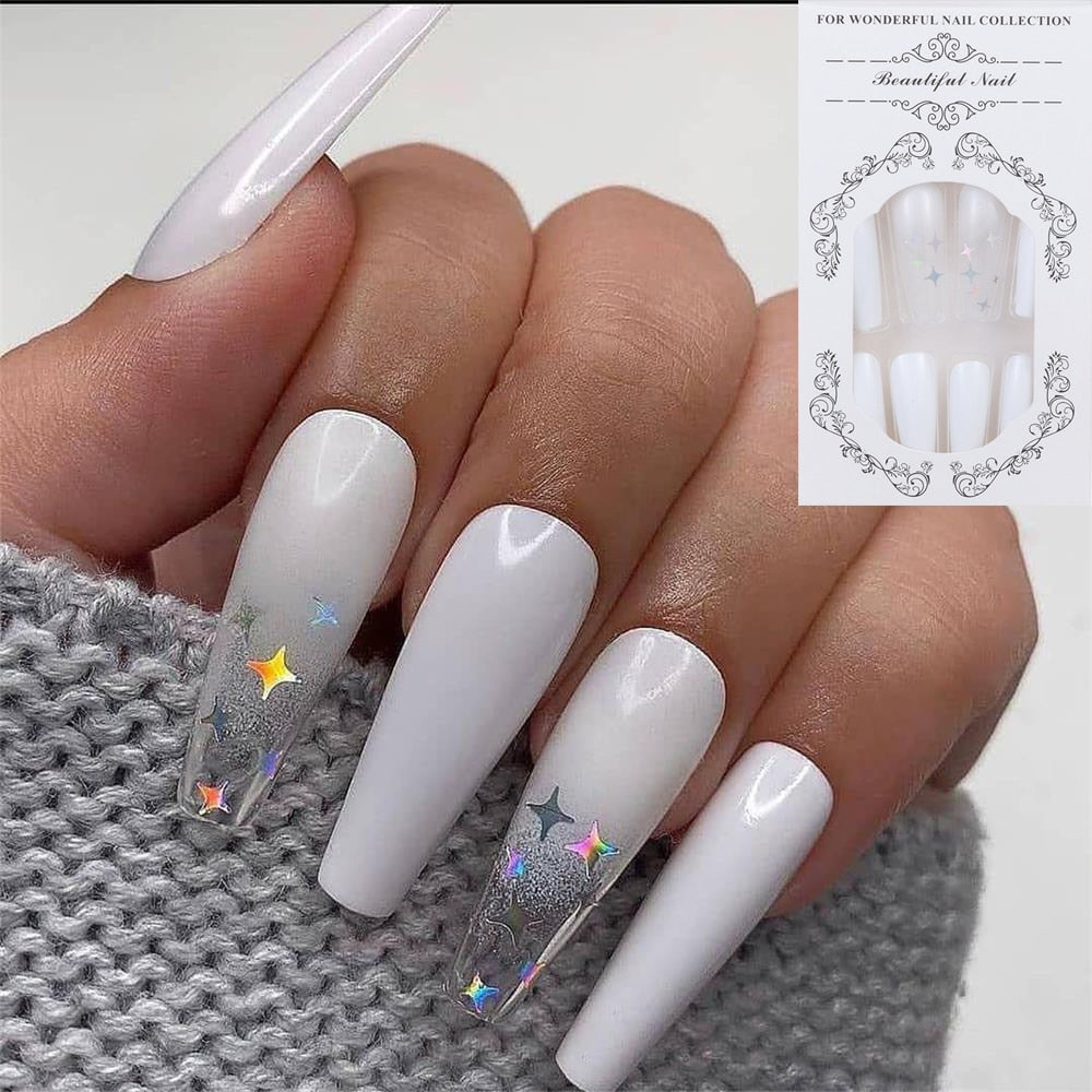 gifts for women hot sale new 24PCS Fake Nails With Glue Rhinestones Long Coffin Flame Press on Nails Detachable French Stick on Nails Art DIY faux ongles