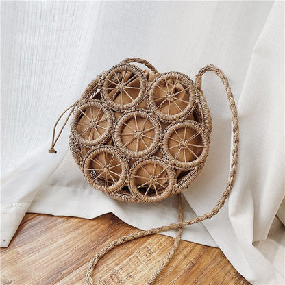 eybag Fashion Rattan Hollow Round Straw Bags Wicker Woven Women Handbags Summer Beach Shoulder Crossbody Bags Casual Lady Bali Purses