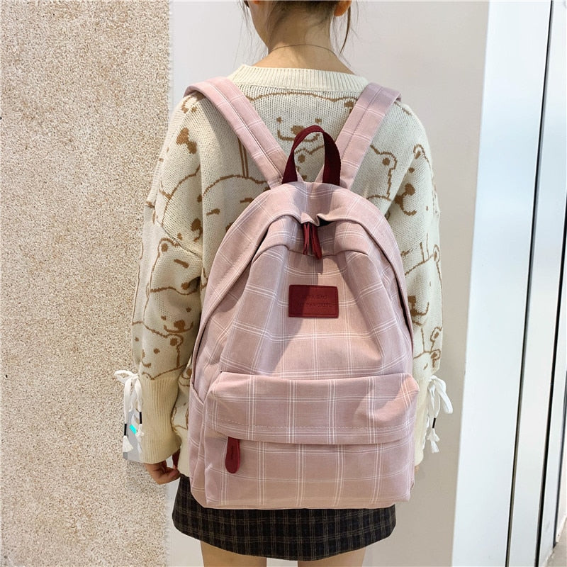 eybag - Fashion Girl College School Bag Casual New Simple Women Backpack Striped Book Packbags for Teenage Travel Shoulder Bag Rucksack