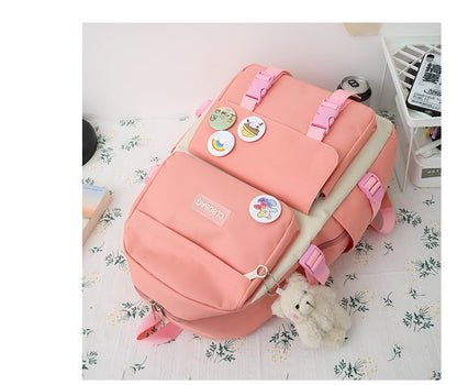 eybag Women Laptop Backpack 4 Pcs Set Harajuku Canvas School Bags For Teenage Girls Kawaii College Student Kids Book Bag Rucksack