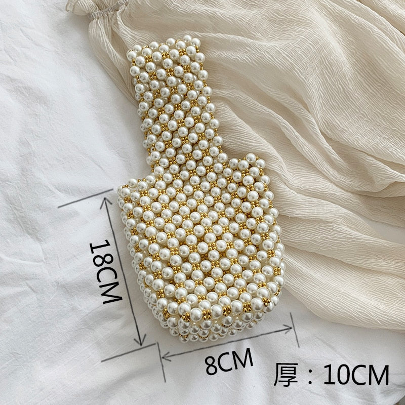 Lkblock Mini Pearl Bag Handmade Vintage EVA Beaded Fashion Banquet Party Shoulder Bag Female 2019 Wedding Bags Luxury Women's Coin Purse