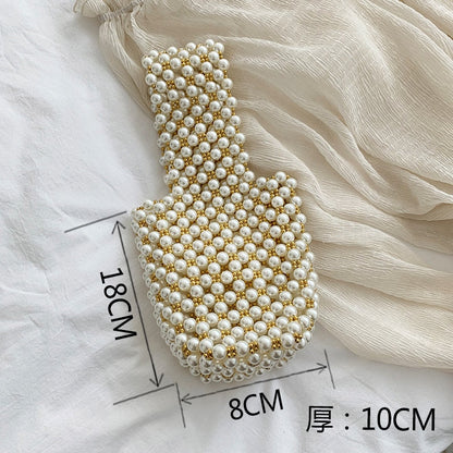 Lkblock Mini Pearl Bag Handmade Vintage EVA Beaded Fashion Banquet Party Shoulder Bag Female 2022 Wedding Bags Luxury Women's Coin Purse