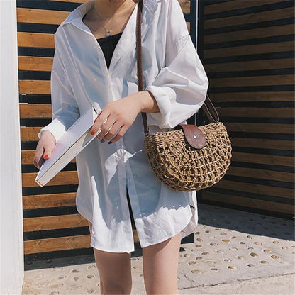 eybag Casual Half Moon Women Straw Rattan Shoulder Bags Wicker Woven Lady Hollow Crossbody Bag Summer Beach Travel Small Handbag Purse