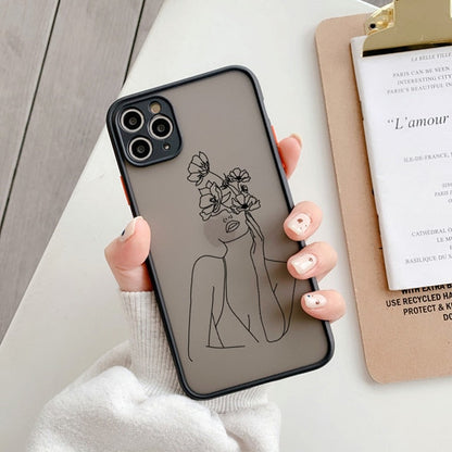 eybag ine Art Sketch Flower Girl Protection Phone Case For iPhone 12 11 13 Pro MAX X XS XR SE 2 6s 7 8 Plus Hard Translucent Cover