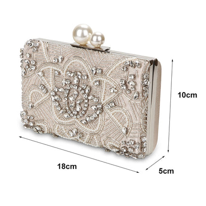 eybag Apricot Silver Crystal Clutch Bags Handmade Beaded Pearl Wedding Clutch Purse Luxury Handbags Women Shoulder Bags