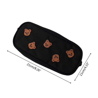 eybag Kawaii Bear Embroidery Canvas Pencil Bag Pen Case Kids Gift Cosmetic Stationery Pouch Office School Supplies