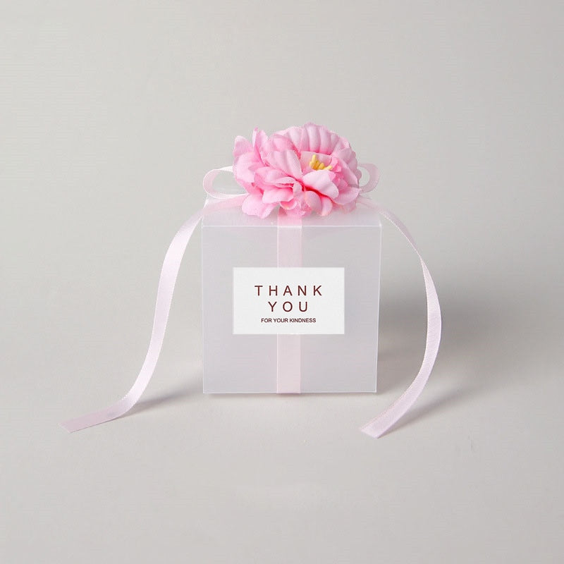 eybag 10/20/50pcs Transparent Gift Bags Thank You Artificial Flower Ribbon Wedding Souvenirs for Guests Matte Dragees Box for Baptism