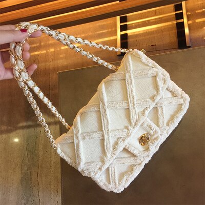 eybag Women Canvas Shoulder Messenger Crossbody Bag Ladies Vintage Handbag Totes Female Cotton Wool Cloth Shopping Bags pearl