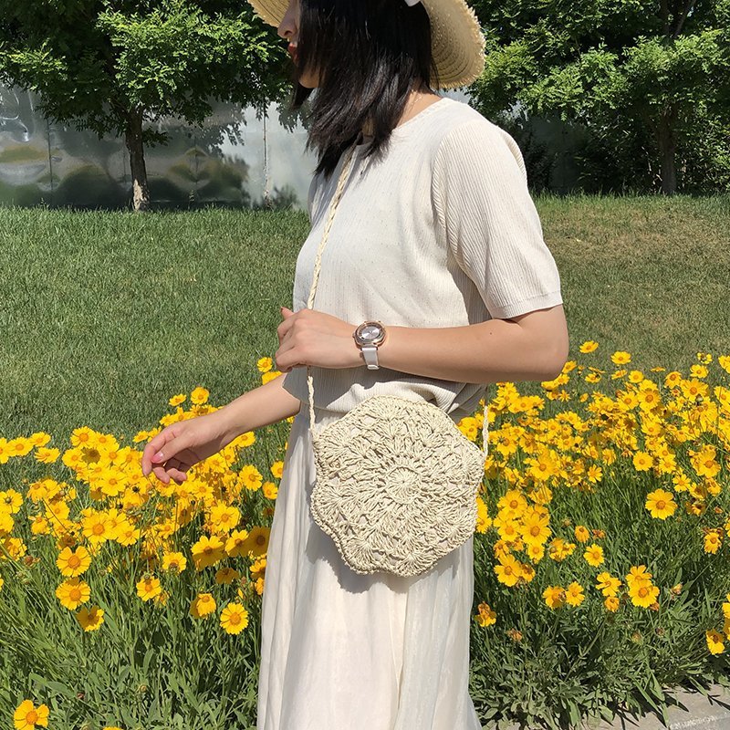 Lkblock New Half Round Straw Bags for Women Summer Beach Rattan Bag Handmade Woven Half Moon Crossbody Handbags Bohemia