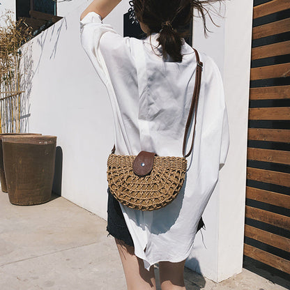 eybag Casual Half Moon Women Straw Rattan Shoulder Bags Wicker Woven Lady Hollow Crossbody Bag Summer Beach Travel Small Handbag Purse