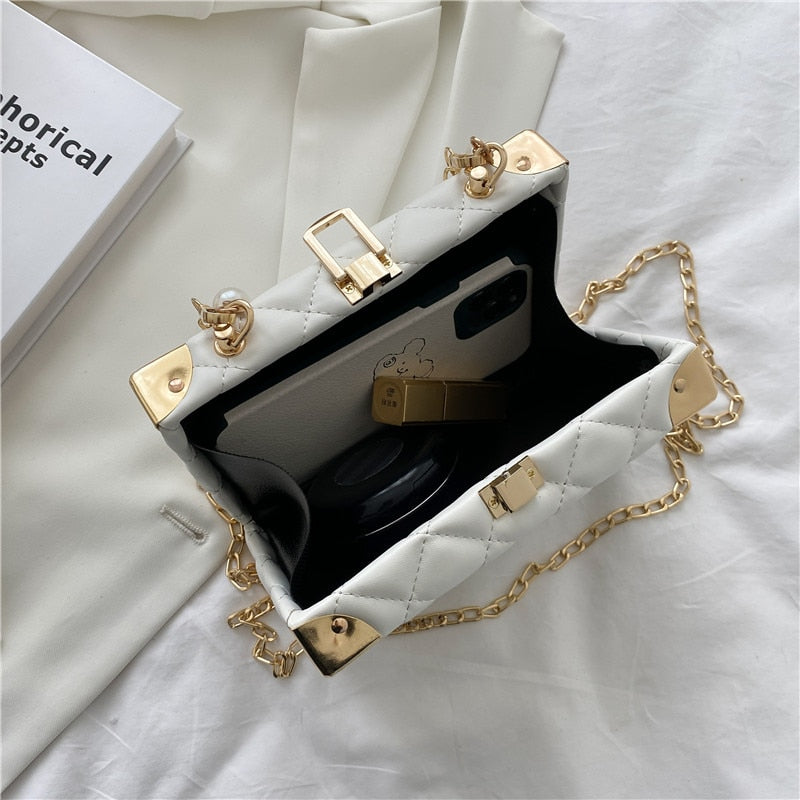 eybag Rhombus Lattice Shoulder Handbags for Women Luxury Leather Crossbody Bag Pearl Chain Tote Bag Ladies Solid Color Messenger Bags