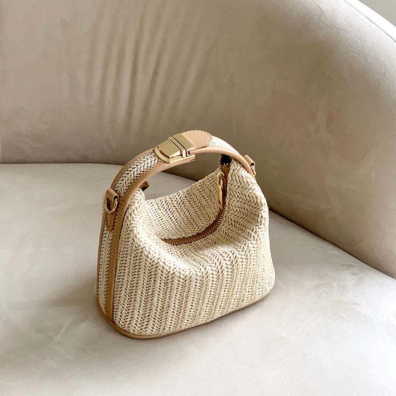 Lkblock Korean Straw handbag for women shoulder bags small bohemian woven beach bags summer female messenger bags Casual totes Beige