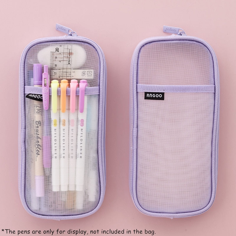 eybag 1pcs Angoo Transparent Mesh Pencil Case Pen Bag High Quality Ice Cream Color Storage Pouch Organizer for Stationery School A6452