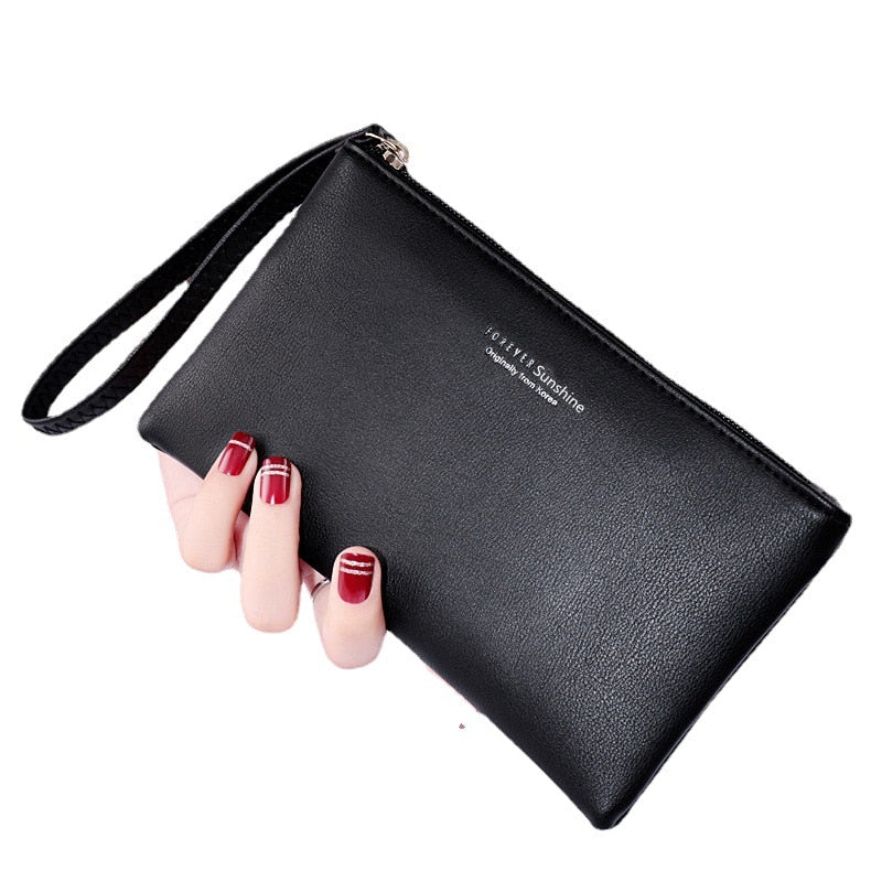 Lkblock Fashion Women Leather Purse Wristband Long Zipper Wallet Coin Purses Clutch Wallet Female Money Card Holder Ladies Handbag