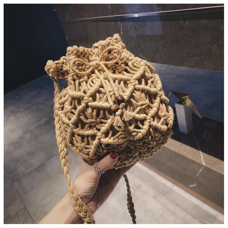 Lkblock Cotton Rope Woven Women's Shoulder Bag Bohemian Handmade Crossbody Bags Knitted Summer Bucket Straw Beach Bag Female Handbags