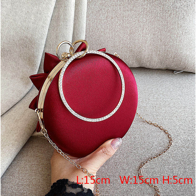 eybag Red Flower Clutch Purse  Women Round  Evening Bag Crystal Diamond Wedding Silk Handbag Exquisite Chain Shoulder Bags FTB154