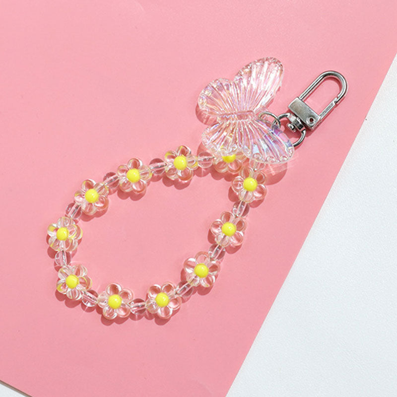 eybag Butterfly Flower Keychain Trendy Transparent Bead Lanyards Keyring Mobile Phone Chains for Women Car Keys Bag Decor Pendant