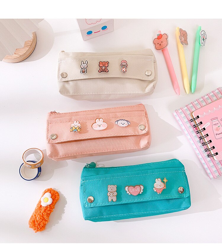 eybag Pencil Case Korean School Supplies Kawaii Pencil Bags Random Broochs Pen Case Trousse Scolaire For Girls School Pencil Cases