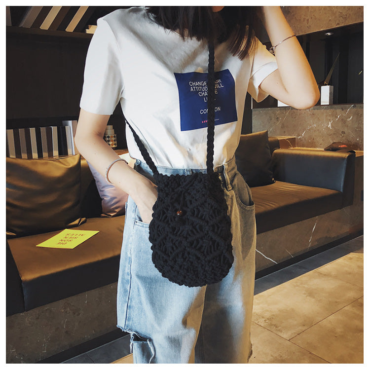 Lkblock Cotton Rope Woven Women's Shoulder Bag Bohemian Handmade Crossbody Bags Knitted Summer Bucket Straw Beach Bag Female Handbags