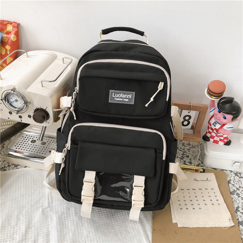 eybag New Multi-pocket Waterproof Nylon Women Backpack Female Cute Book Bag College Teenage Girls Buckle Schoolbag Kawaii Backpacks