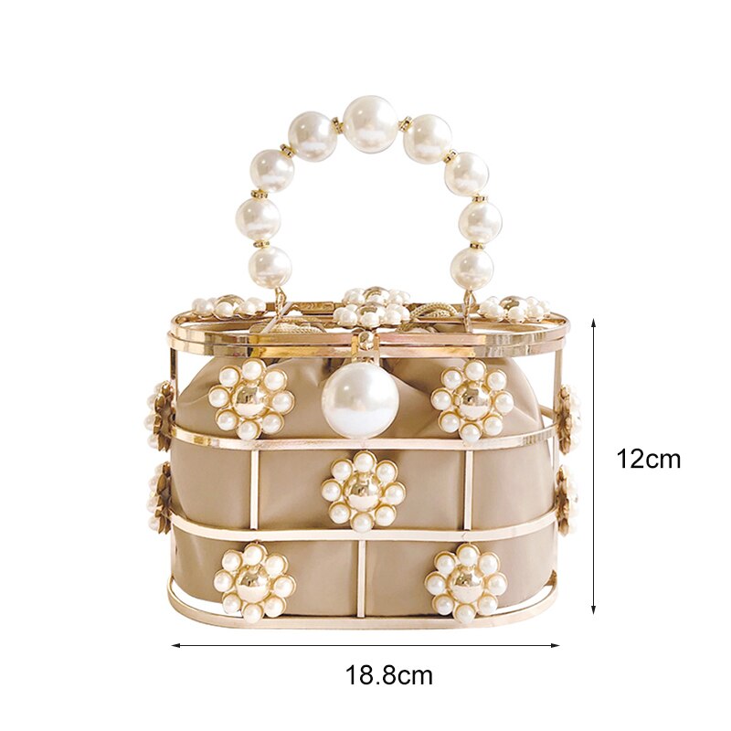 eybag Women's Evening Clutch Bag Hollow Out Pearl Flowers Beaded Metallic Wedding Clutch Purse Bucket Handbag for Party ZD1626