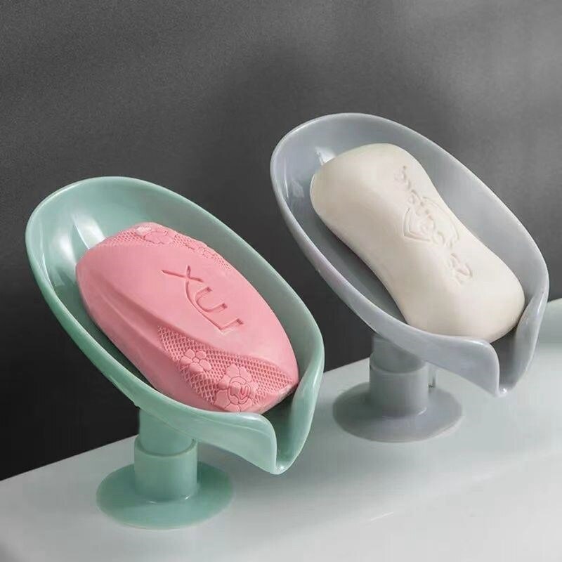 eybag 1/2Pcs Leaf Shape Soap Box with Suction Cup Drain Soap Holder Box Bathroom Sponge Storage Plate Tray Bathroom Supplies