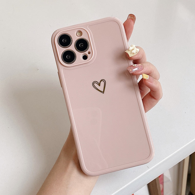 eybag Cute Love Heart Shockproof Phone Case For iPhone 13 11 12 14 Pro Max 14Plus 7 8Plus X XS XR Max Camera Protection Soft TPU Cover