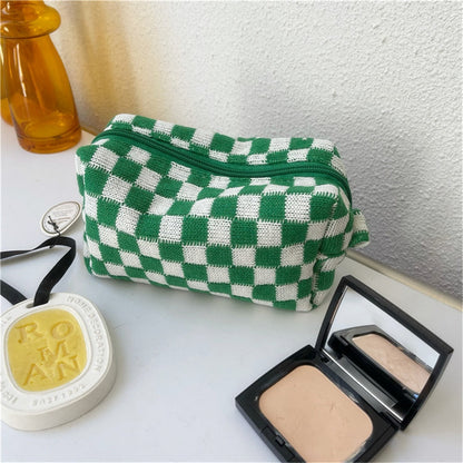 Lkblock Korean Ins Checkerboard Knitted Cosmetic Cases For Women Ladies Large Capacity Lattice Makeup Bags Plaid Beauty Organizer Pouch