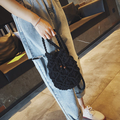 Lkblock Cotton Rope Woven Women's Shoulder Bag Bohemian Handmade Crossbody Bags Knitted Summer Bucket Straw Beach Bag Female Handbags