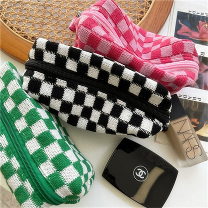 Lkblock Korean Ins Checkerboard Knitted Cosmetic Cases For Women Ladies Large Capacity Lattice Makeup Bags Plaid Beauty Organizer Pouch