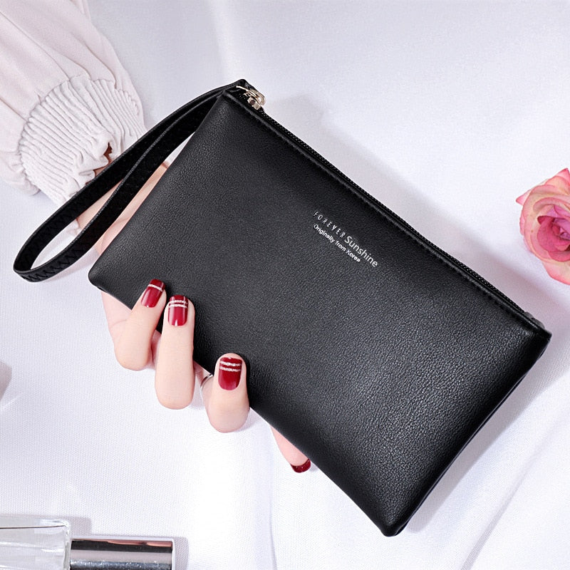 Lkblock Fashion Women Leather Purse Wristband Long Zipper Wallet Coin Purses Clutch Wallet Female Money Card Holder Ladies Handbag