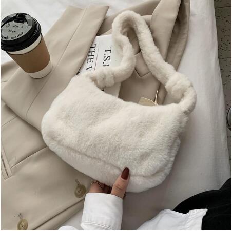 eybag Simple Design Women Soft Plush Hobos Shoulder Bags Winter Furry Ladies Clutch Purse Handbag Fashion Female  Underarm Bag