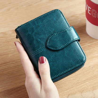 eybag Billfold Oil Wax Genuine Leather Wallets Women Short Mini Clutch Purse Soild Coin Pocket Credit Card Holder Cowhide Bag