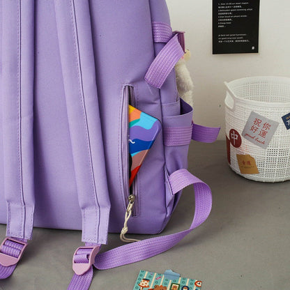 eybag New 4 Pcs Sets Purple Colour Children's School Backpack Kawaii Women's Backpack Bookbag School Bags for Teens Girls Mochila