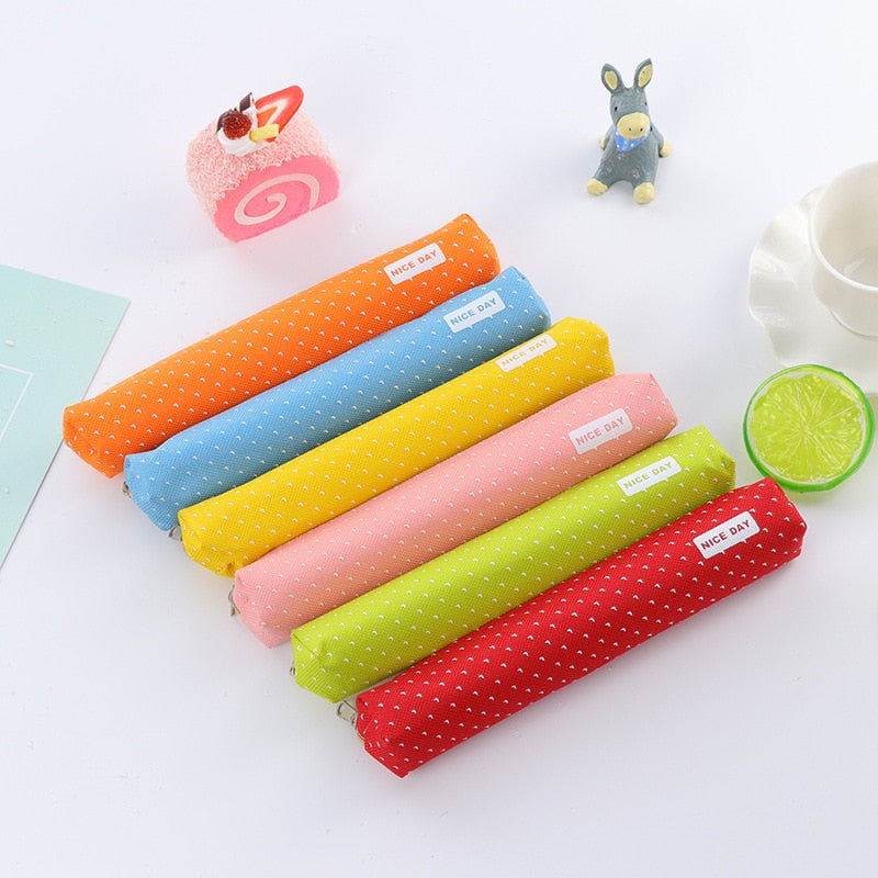 eybag Long canvas pen bag Cute School pencil case small pen case for student pencil bag kawaii School supplies Candy color storage bag