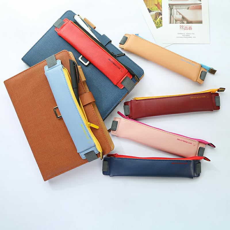 eybag Luxury Pu Leather Elastic Buckle Pencil Case for Book Notebook Fashion Pen Bag School Pen Case for Office Meeting Easy Carry