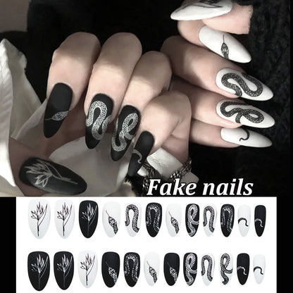 gifts for women hot sale new 24PCS Fake Nails With Glue Rhinestones Long Coffin Flame Press on Nails Detachable French Stick on Nails Art DIY faux ongles