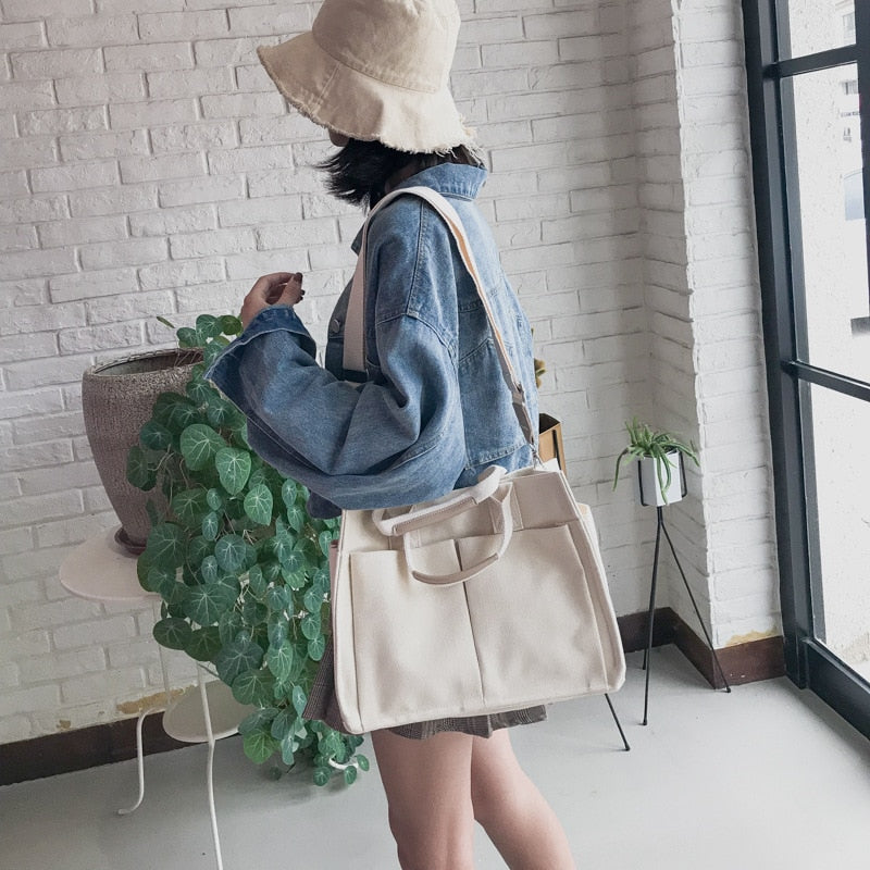 eybag Women's Tote Bag Casual Canvas Large Capacity Shopping Female Crossbody Schoolbags Solid Shoulder Shopper Bags For Women Handbag