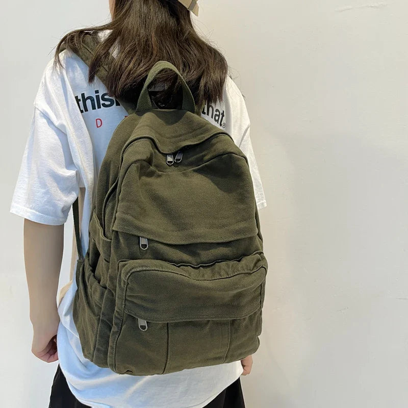 eybag School Bag Student Shoulders Large Capacity Khaki Backpack Fashion Canvas Backpacks Female College Teen Computer Bag