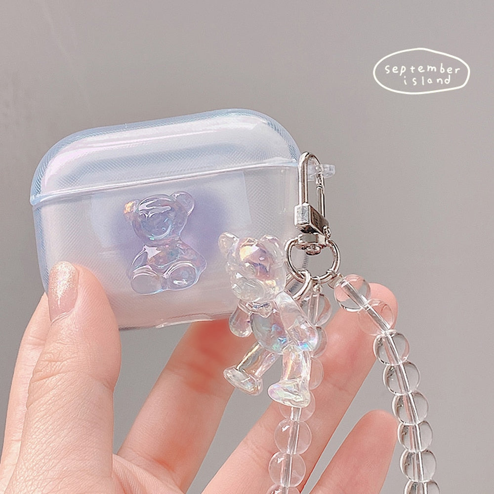 eybag Cute Bear Dreamy Color Cover for Apple Airpods 1 2  Case with KeyChain for AirPods Pro Case Bluetooth Earphone Transparent Case