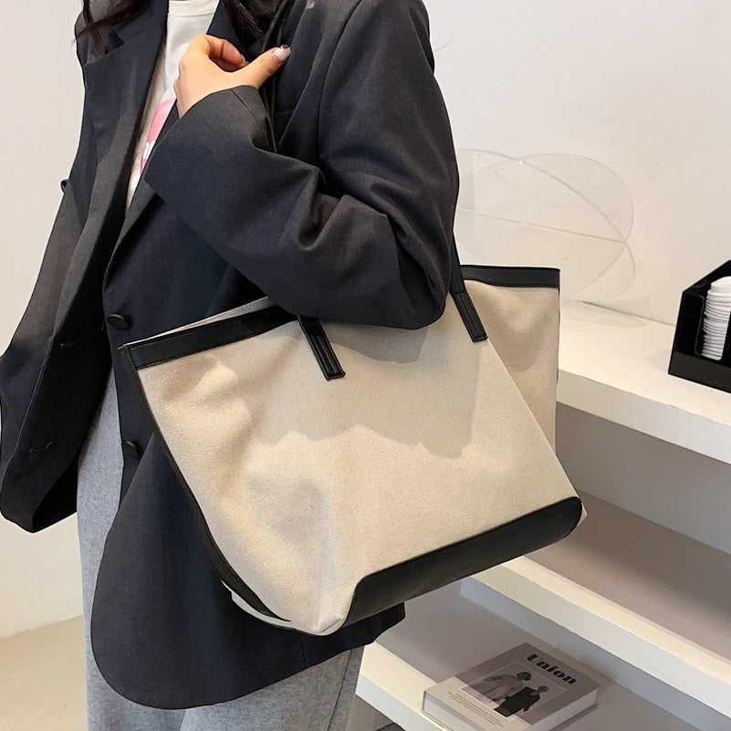 Lkblock New Fashion Canvas Tote Bag Large Capacity Simple Foreign Style Handbag Shoulder Bag Shopper Spring Summer Women's Bag