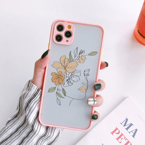 eybag ine Art Sketch Flower Girl Protection Phone Case For iPhone 12 11 13 Pro MAX X XS XR SE 2 6s 7 8 Plus Hard Translucent Cover