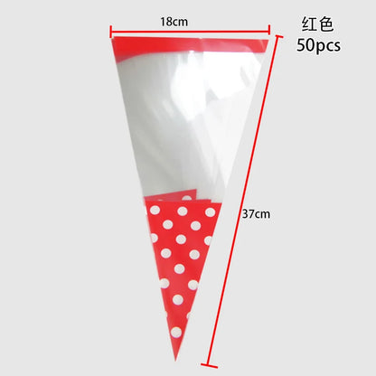 eybag 50pcs/Lot DIY Candy Bag Wedding Favors Halloween Christmas Party Decor Sweet Cellophane Print Cone Storage with Organza Pouches