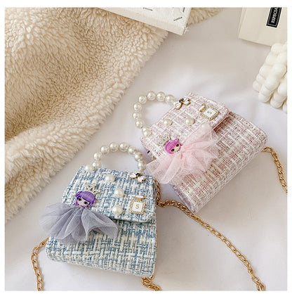 Lkblock Korean Style Women Mini Handbags Tote Cute Girls Princess Bow Messenger Bag Baby Girl Pearl Party Shoulder Hand Bags Gift