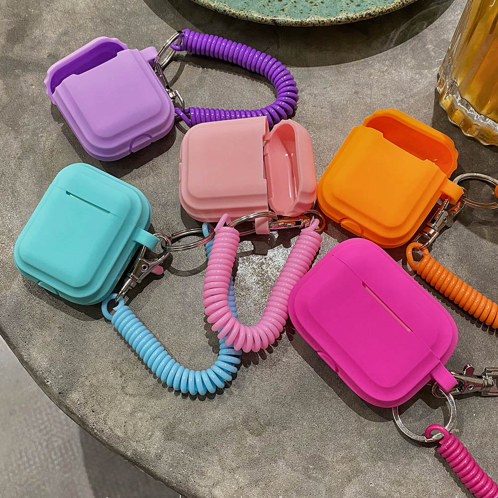 eybag Case For Airpods 1/2/3 Silicone Solid Color Protective Earphone Cover For Apple Air Pods Pro with Spring Fexible Chain Keyring