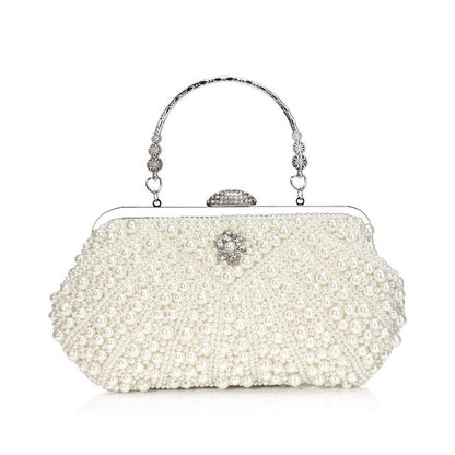 eybag  Beaded Wedding Bridal Evening Bags Hollow Fashion Women Clutch Pearl Diamonds Handbags Shell Design for Party Diner Purse