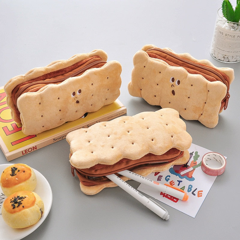 eybag Simulation sandwich biscuits cute pencil case School pencil bag color Plush pen case Student School stationery bag kids pen bag